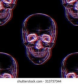 Electronic seamless skull pattern background.Black background.