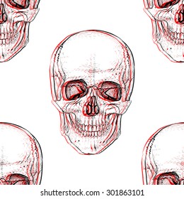 Electronic seamless skull pattern background.White background.