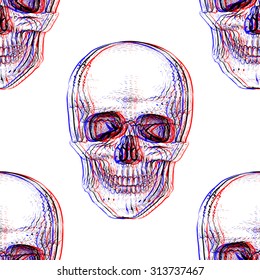 Electronic seamless skull pattern background.White background.