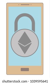 electronic security lock of ethereum in a phone ,vector icon,color concept , vector disign.