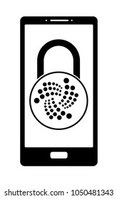 electronic security lock of iota on a phone screen ,vector icon, black and white concept, disign. 