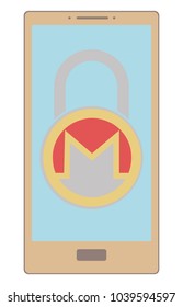 electronic security lock of monero in a phone ,vector icon,color concept , vector disign. 