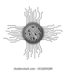 Electronic security system with fingerprint scanner. Personal padlock icon. Vector illustration. Fingerprint identification system