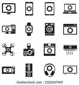 Electronic Settings Icons. Black Flat Design. Vector Illustration.