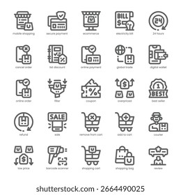 Electrónica paquete de iconos de compras para su Sitio web, móvil, presentación y diseño de logotipo. Diseño de contorno de icono de compras Electrónica. Ilustración gráfica de Vector y trazo editable.