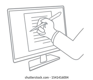electronic signature. black line flat design isolated on white.vector image