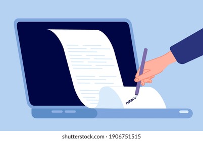 Electronic signature concept. Smart signs, esignature for finance documents. Digital forms approve, client deal agreement utter vector illustration