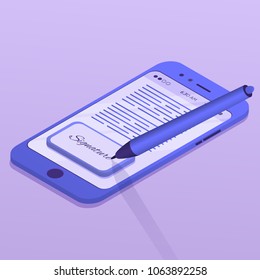 Electronic Signature Concept. Smartphone With Pen. Vector Illustration