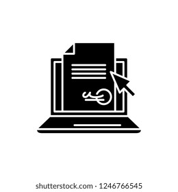 Electronic signature of the contract black icon, vector sign on isolated background. Electronic signature of the contract concept symbol, illustration 