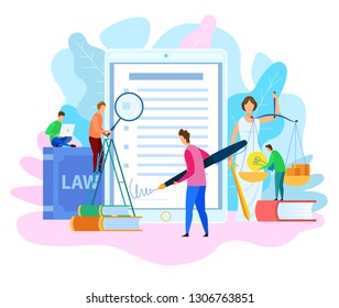 Electronic Signature. Court Decision. Themis Holding Justice Scale. Money and Lamp Idea on Scale. Intellectual Property Rights. Law Books Study. Litigation, Lawyer Services Concept. Vector EPS 10.