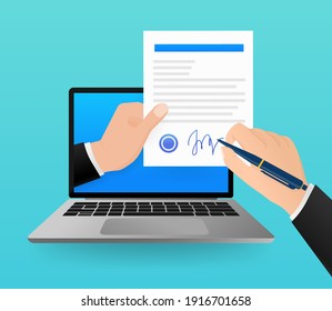 Electronic signature in flat style. Flat infographic. Phone icon vector. Digital background. Electronic signature.