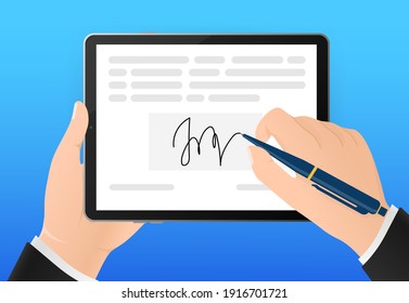 Electronic Signature In Flat Style. Flat Infographic. Phone Icon Vector. Digital Background. Electronic Signature.