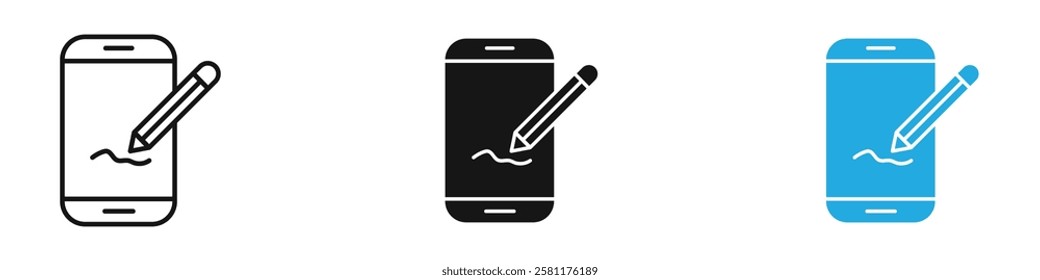 Electronic signature icon black white vector outline