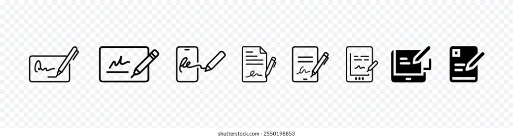 Symbol für elektronische Signatur. Symbolsatz für digitale Signatur, Elektronische Signatur, digitales Zeichen, Symbol für die elektronische Signatur-Gliederung