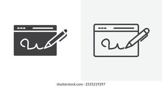 Electronic signature icon. outlined vector style.