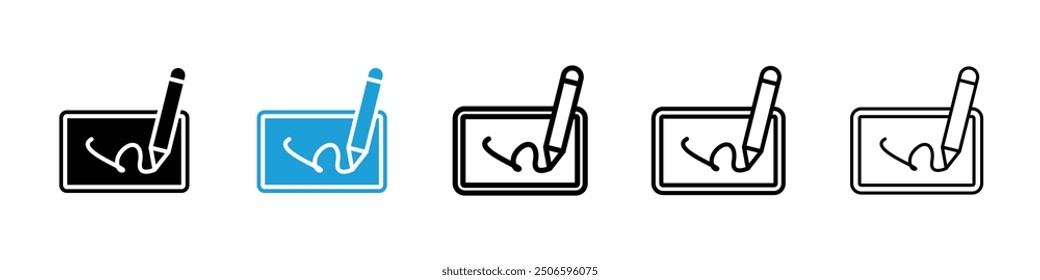 Electronic signature icon. set in black and blue color