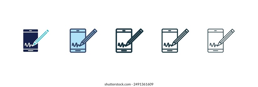 Electronic signature icon set on white background