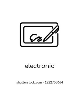 electronic signature icon. Trendy modern flat linear vector electronic signature icon on white background from thin line Electronic devices collection, editable outline stroke vector illustration