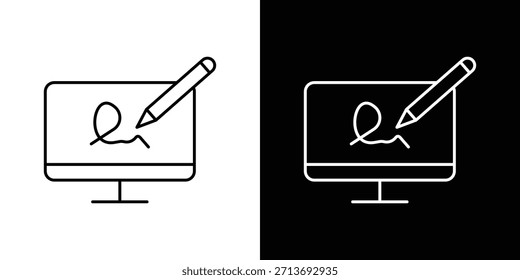 Contorno Electrónica del logotipo del Vector del icono de la firma. símbolos de línea delgada