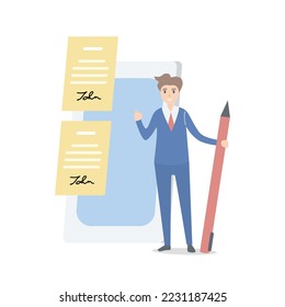 Electronic signature online. Business Esignature technology, digital form attached to electronically transmitted document, verification of intent to sign agreement, legal deal,Vector illustration.