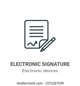 Electronic signature outline vector icon. Thin line black electronic signature icon, flat vector simple element illustration from editable electronic devices concept isolated on white background