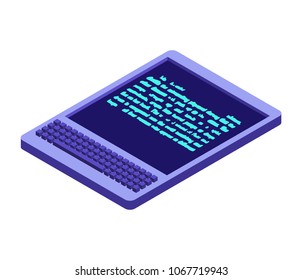Electronic signature tablet. Props of electronic document. Isometric style