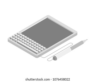 Electronic signature tablet. Props of electronic document. Isometric style