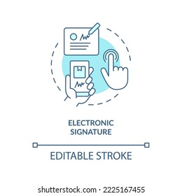 Electronic signature turquoise concept icon. Digitally sign to receive parcel abstract idea thin line illustration. Isolated outline drawing. Editable stroke. Arial, Myriad Pro-Bold fonts used