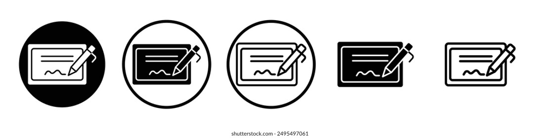 Electronic signature vector icon set in black and white color.
