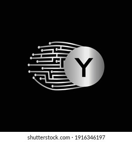 Electronic Silver Circuit Board Letter Y Logo Design. 
