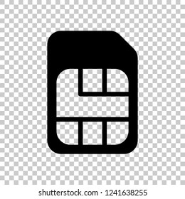 Electronic sim card, plastic mobile chip for cellphone. Simple icon. Black symbol on transparent background