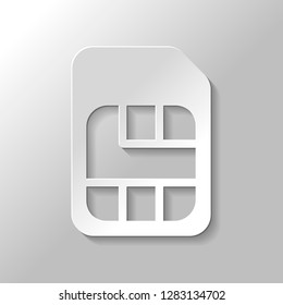 Electronic sim card, plastic mobile chip for cellphone. Simple icon. Paper style with shadow on gray background
