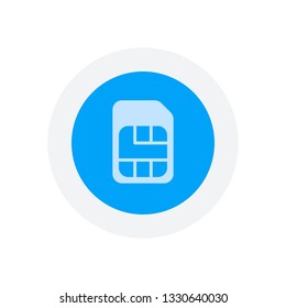 Electronic sim card, plastic mobile chip for cellphone. Simple icon. Icon in colored circle with gray bold border. Web button, modern flat design