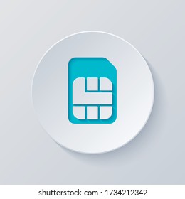 Electronic sim card, plastic mobile chip for cellphone. Simple icon. Cut circle with gray and blue layers. Paper style