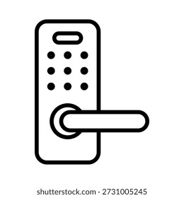 Electronic smart door lock, linear icon. Keyless entry system, digital security, and home access control.