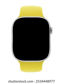 Electronic Smart Watch with blank screen on transparent background, realistic design, vector illustration