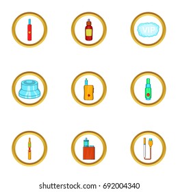 Electronic smoke device icon set. Cartoon set of 9 electronic smoke device vector icons for web isolated on white background