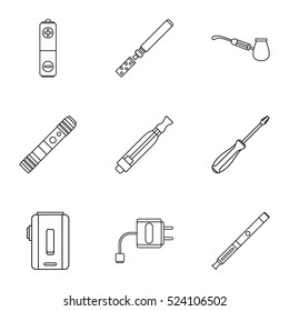 Electronic smoking cigarette icons set. Outline illustration of 9 electronic smoking cigarette vector icons for web