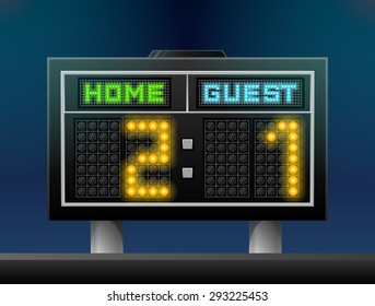 Electronic soccer scoreboard for stadium. Sport screen for association football and other games. Vector illustration for sport game & championship, gameplay svg