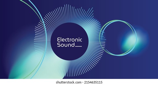 Electronic sound concept with blue digital sound wave and light. Circle and sound rhythm illustration