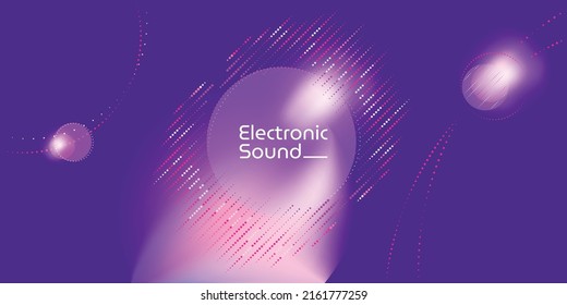 Electronic sound concept with purple, white, pink digital sound wave and light. Circle and sound rhythm illustration