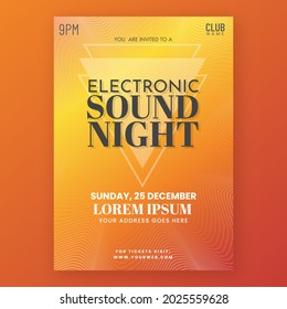 Electronic Sound Night Flyer Design With Venue Details In Gradient Orange Color.