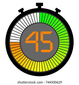 electronic stopwatch with a gradient dial starting with green. 45 seconds