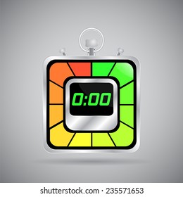 Electronic stopwatch icon. Realistic metallic timer. Kitchen clock. Flat design style. Made in vector illustration