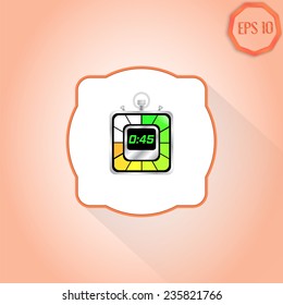 Electronic stopwatch icon. Realistic metallic timer. Forty-five seconds. Kitchen clock. Flat design style. Made in vector illustration