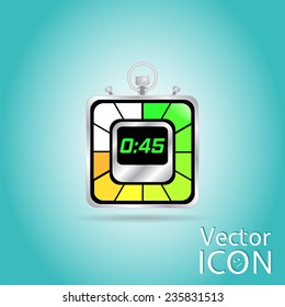 Electronic stopwatch icon. Realistic metallic timer. Forty-five seconds. Kitchen clock. Flat design style. Made in vector illustration