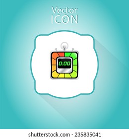 Electronic stopwatch icon. Realistic metallic timer. Kitchen clock. Flat design style. Made in vector illustration