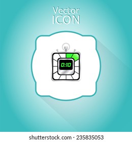 Electronic stopwatch icon. Realistic metallic timer. Ten seconds. Kitchen clock. Isolated object. Flat design style. Made in vector illustration