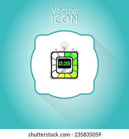 Electronic stopwatch icon. Realistic metallic timer. Thirty-five seconds. Kitchen clock. Flat design style. Made in vector illustration