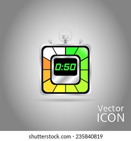 Electronic stopwatch icon. Realistic metallic timer. Fifty seconds. Kitchen clock. Flat design style. Made in vector illustration